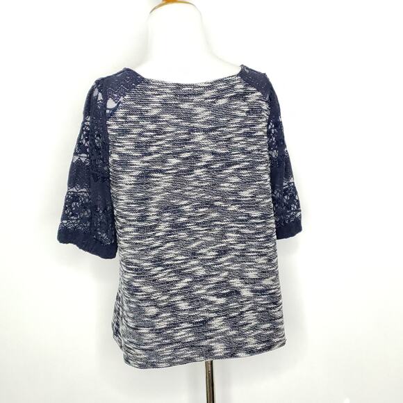 Anthropologie Postmark Patel Tweed Lace Sleeve Shirt Navy Women Medium - Picture 4 of 10